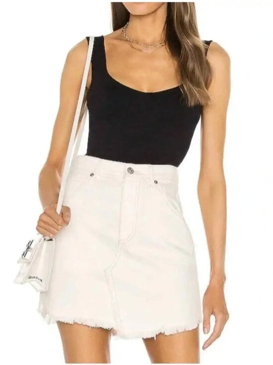 We The Free Dresses & Skirts - We The Free Brea Cutoff Skirt Midi Cotton Distressed Denim Button Fly White 30